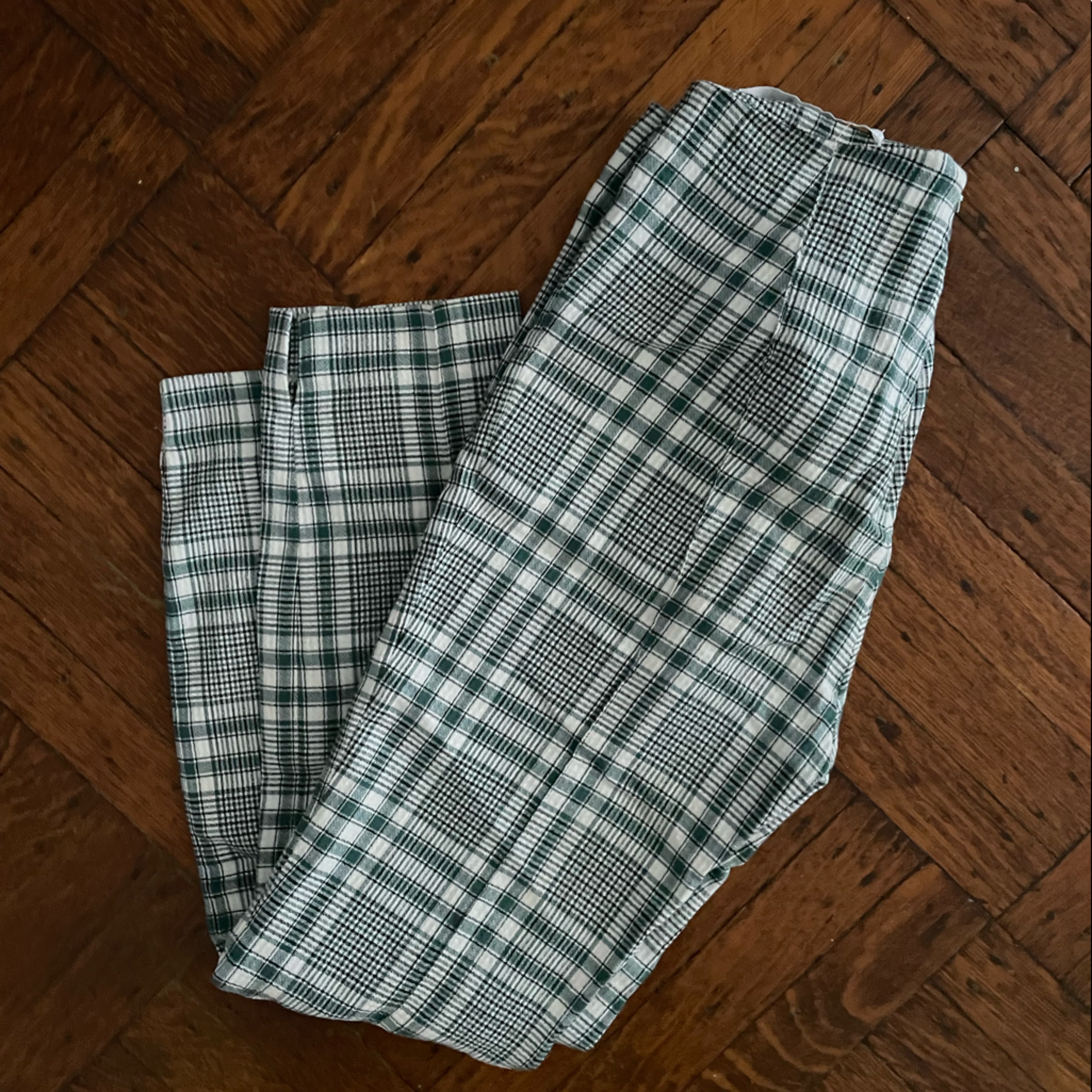 Veronica Beard Skinny Leg Pants Green Plaid Print